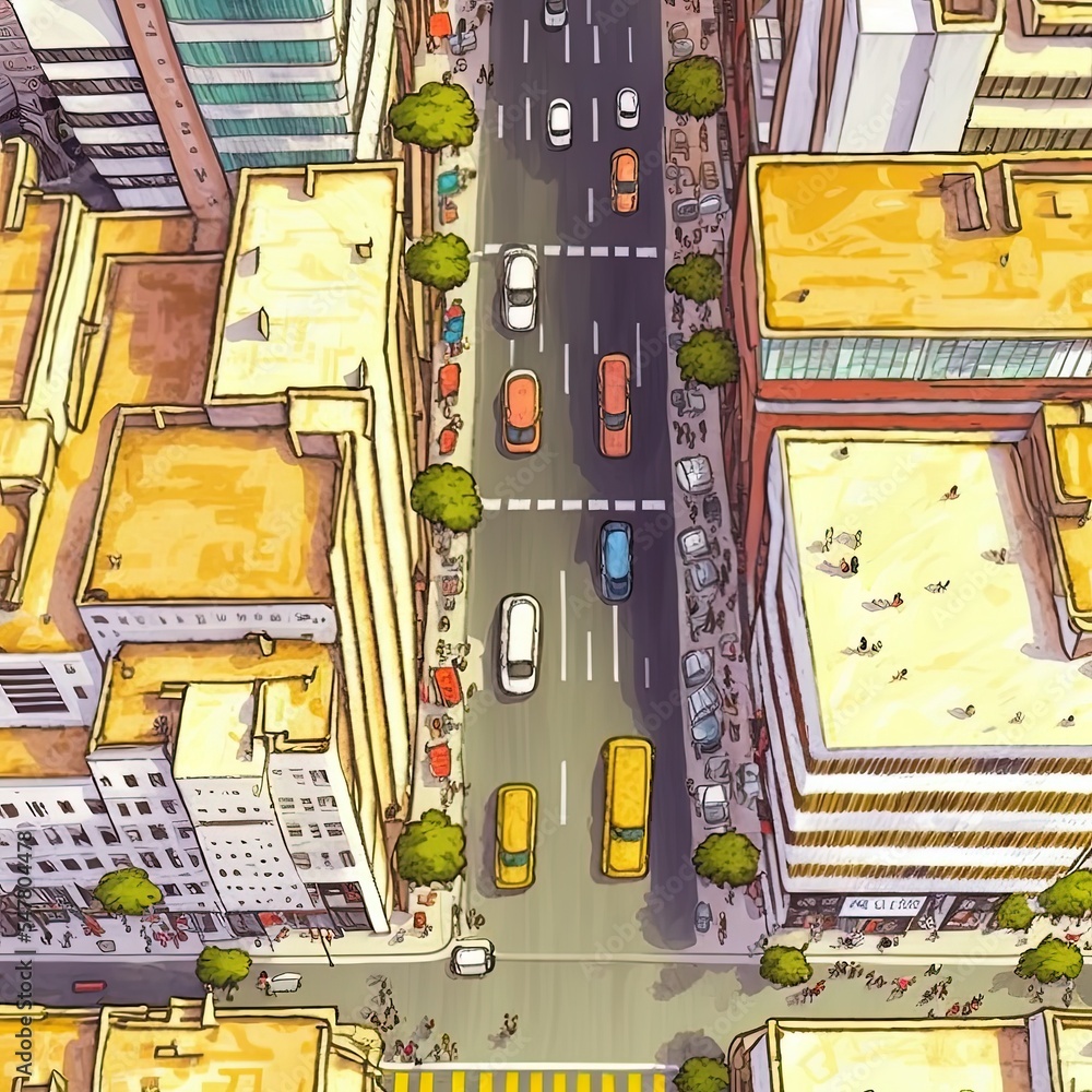 Top View of City Street City, Building, Real estate concept image