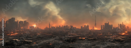 Post apocalypse. Nuclear apocalypse survivor. Ruined Cityscape. Concept. Banner size. Header