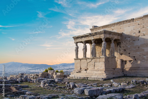 Beautiful view of the Acropolis and Erechtheion in Athens, Greece