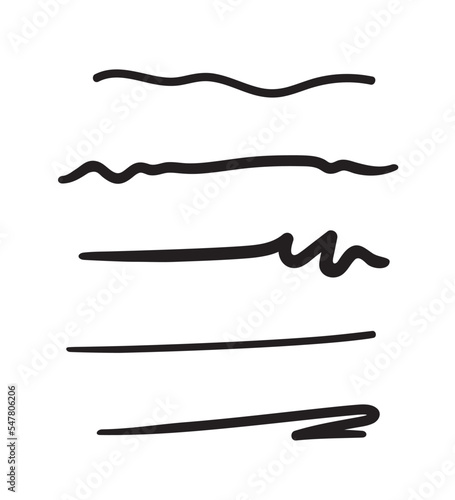 Freehand black line on white. Hand drawn wavy lines. Abstract underlines. Business elements. Black and white illustration