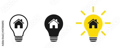 Lamp environmental light bulb with a house logo. Eco world, house, energy saving lamp symbol. Illustration