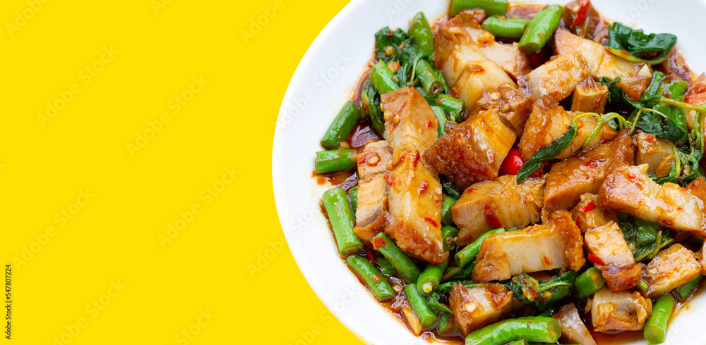 Stir fried crispy pork with holy basil Stir fried crispy pork with holy basil