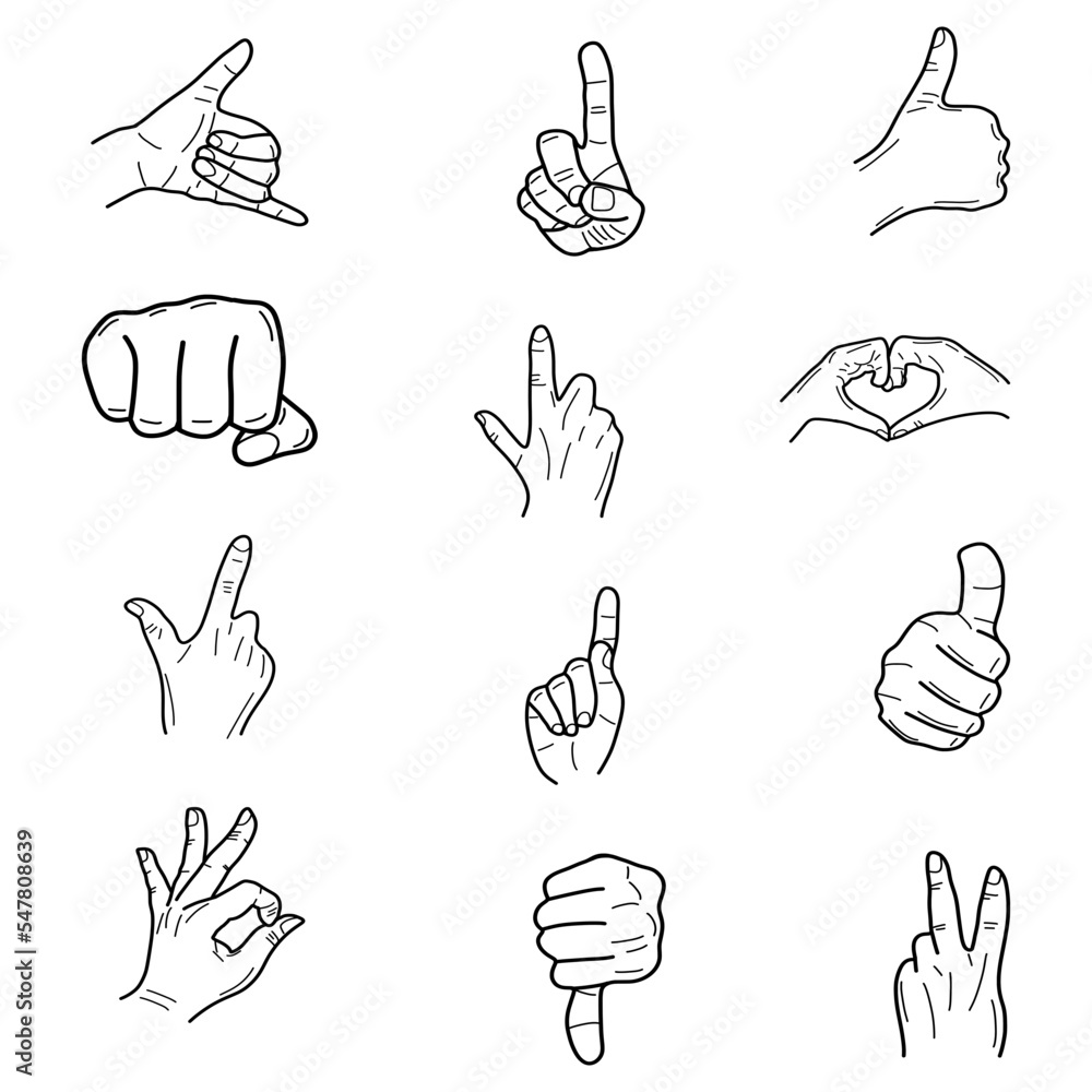 Fototapeta premium Doodle set of hand gestures