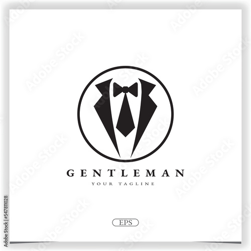 Bow tie tuxedo suit gentleman fashion tailor clothes vintage classic logo bussines design premium elegant template vector eps 10