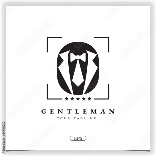 Bow tie tuxedo suit gentleman fashion tailor clothes vintage classic logo bussines design premium elegant template vector eps 10