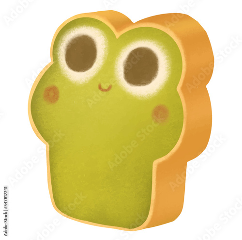 Frog bread. Cute Animal bread. Fresh baking element. Sweet and dessert clip art for decoration.