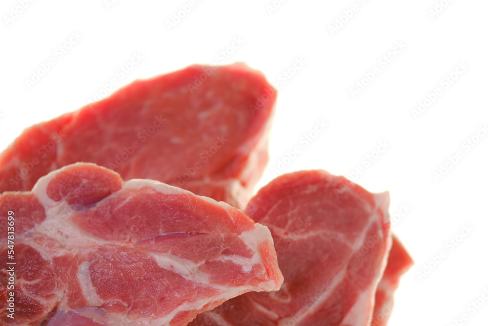 Pieces of chopped meat isolated on white background. Pork fresh meat pieces on white background.Meat products.Farm organic bio meat.Protein nutrition. Pieces of chopped meat isolated on white background. Pork fresh meat pieces on white background.Meat products.Farm organic bio meat.Protein nutrition.
