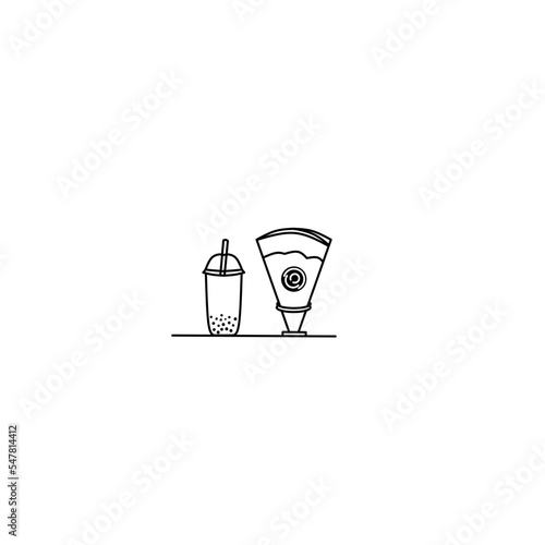 illustration vector graphic of boba tea and crepe line art perfect for logo, icon, design, and coloring book 