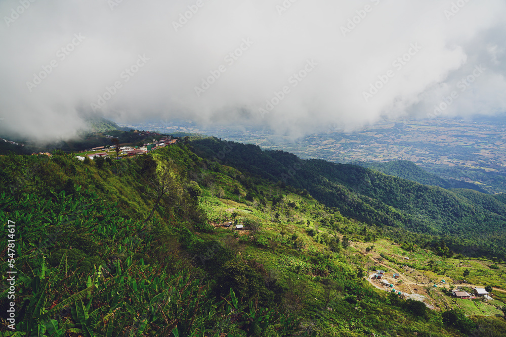 High view from Phu Thap Boek Mountain  Phetchabun Province, Thailand. Cold weather, high mountains and thick fog.