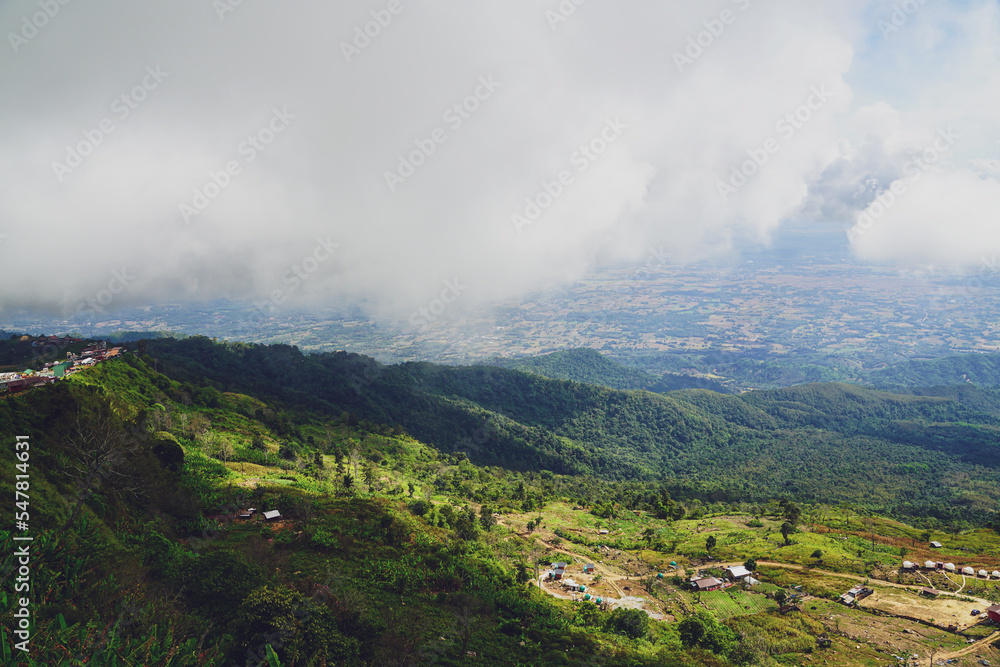 High view from Phu Thap Boek Mountain  Phetchabun Province, Thailand. Cold weather, high mountains and thick fog.