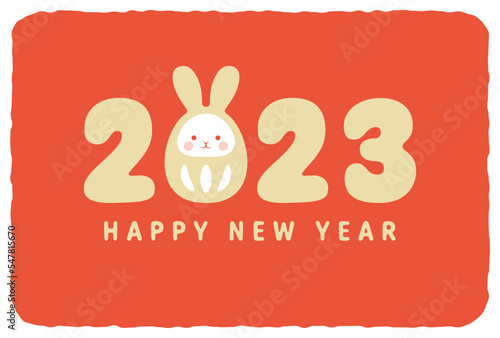 new years greeting card with a Daruma doll of rabbit, the Chinese or Japanese zodiac sign for 2023