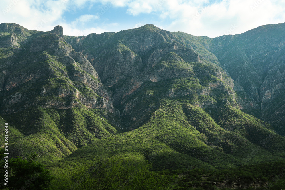 Naklejka premium Picturesque landscape with beautiful high mountains outdoors