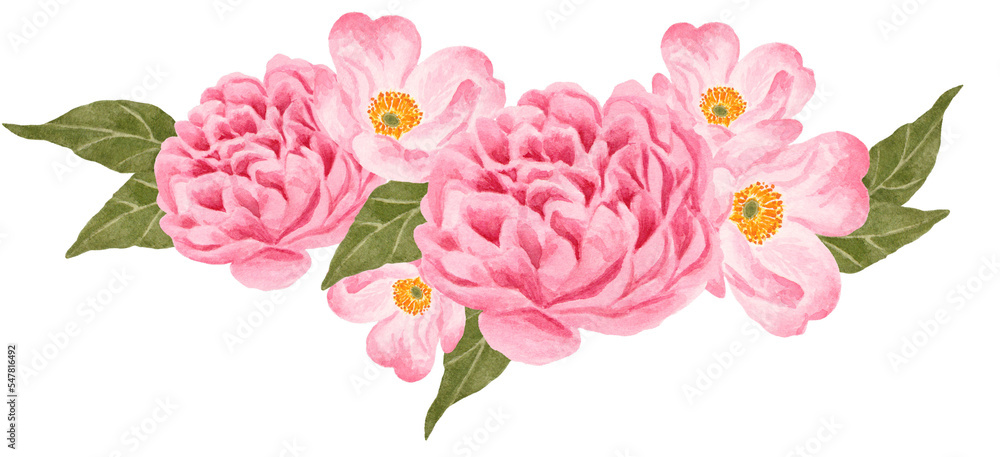 Obraz premium Watercolor pink and magenta rose flower bouquet arrangement