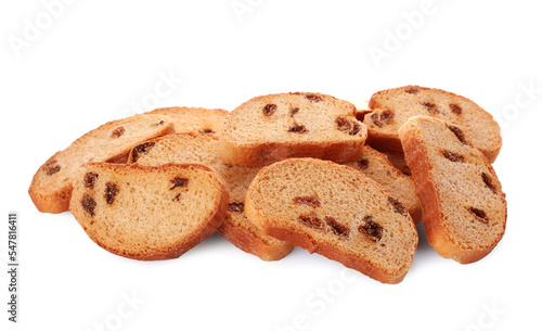 Sweet hard chuck crackers with raisins on white background