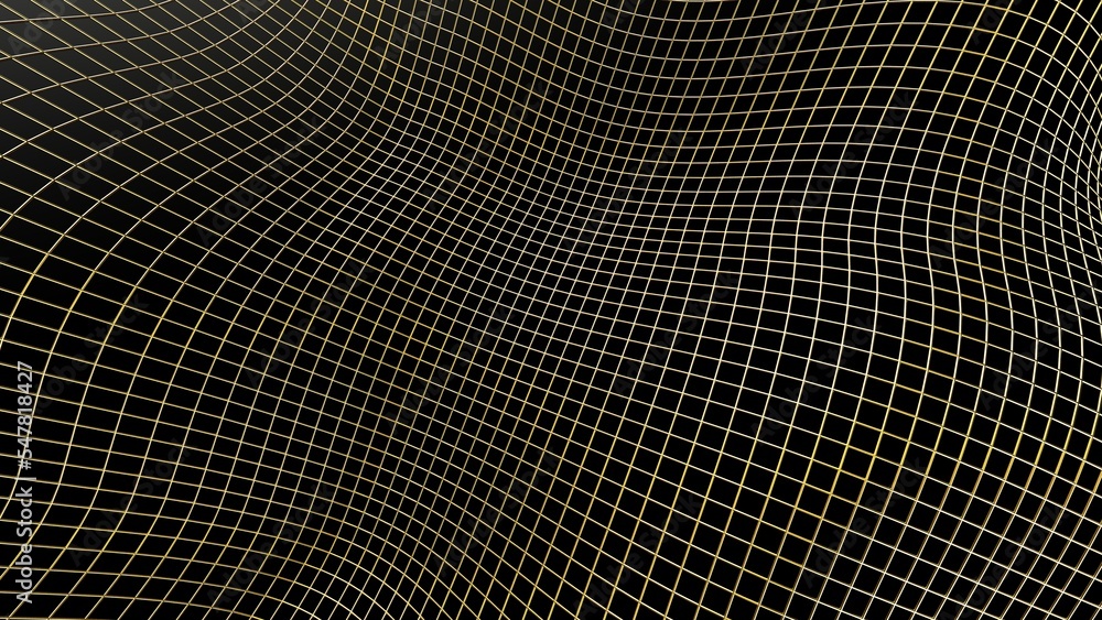 Naklejka premium Gold mathematical geometric grid line wave under black-white background. Concept 3D CG of sports technology, strategic ideas and intellectual analysis of operations.