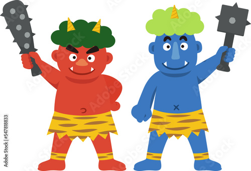 赤鬼と青鬼_節分_全身_ベクターイラスト