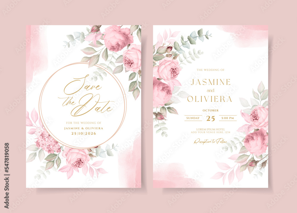 beautiful floral on wedding invitation card template