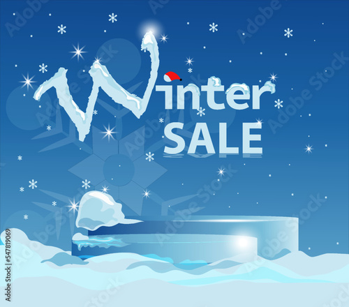 vector selling podium for winter, 3d is perfect for displaying goods for the beautiful winter