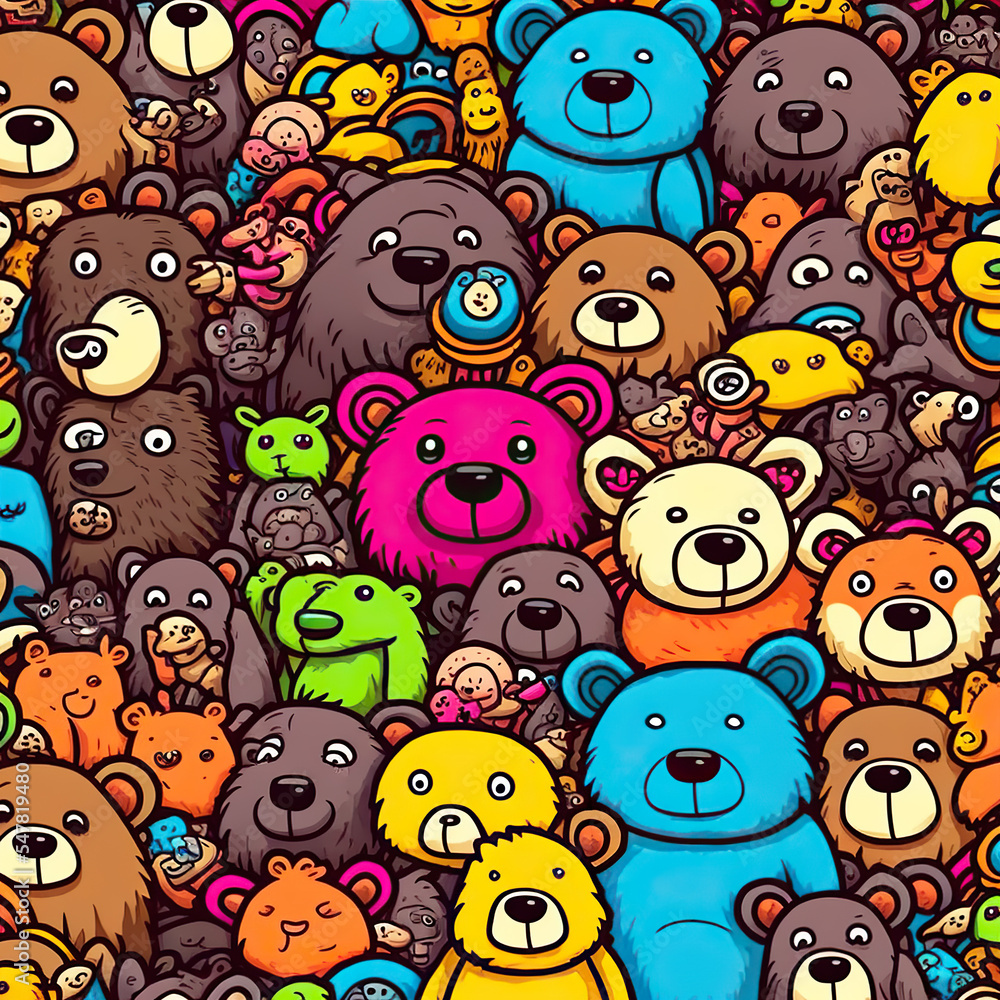Doodle illustration of colorfull friendly bears Doodle illustration of colorfull friendly bears