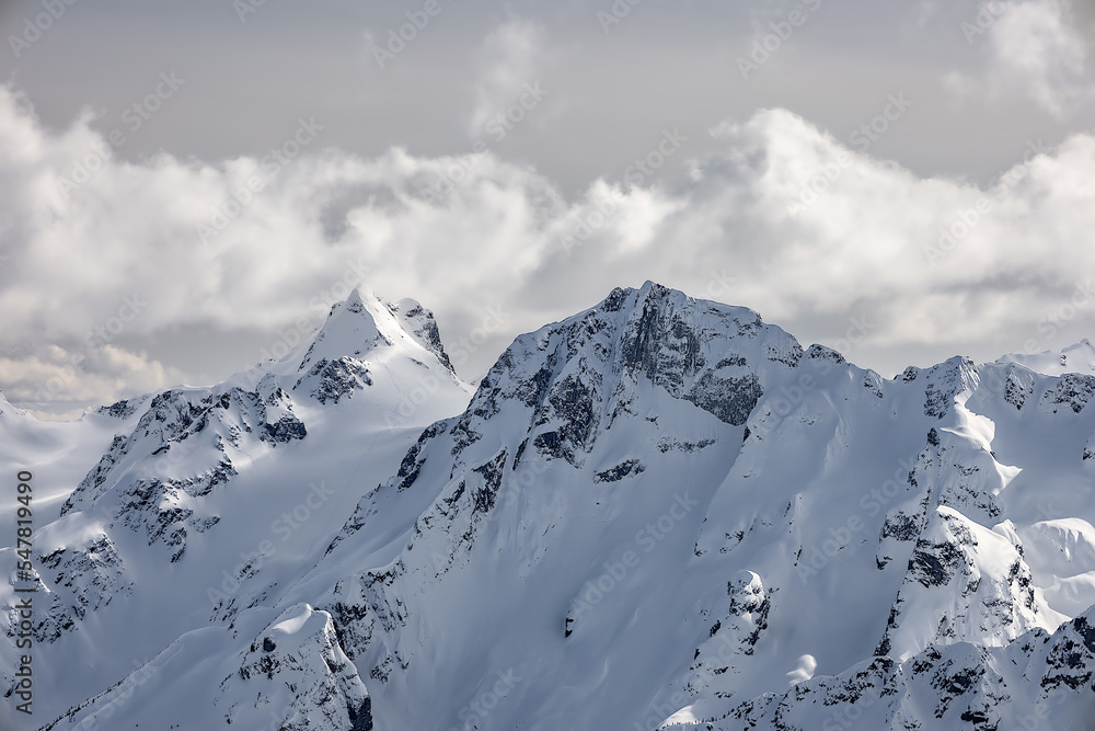 Panoramic view of snowy mountains, Mount Matier and Joffre Peak, Duffy Lake area, Whistler, British Columbia, Canada