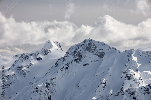Panoramic view of snowy mountains, Mount Matier and Joffre Peak, Duffy Lake area, Whistler, British Columbia, Canada © Jara