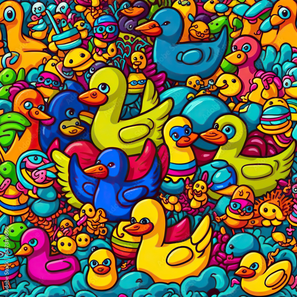 Fototapeta premium Doodle colorfull illustration of ducks