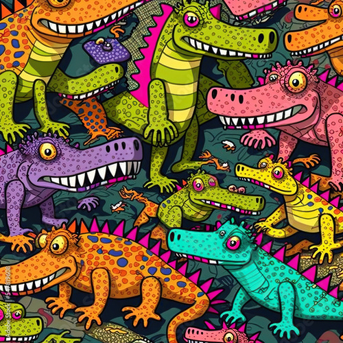 Doodle colorfull illustration of crocodiles