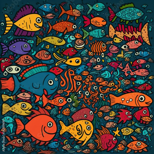 Doodle ilustration of nice fishes