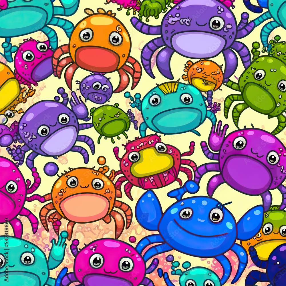 Obraz premium Doodle illustration of cute funny colorfull crabs