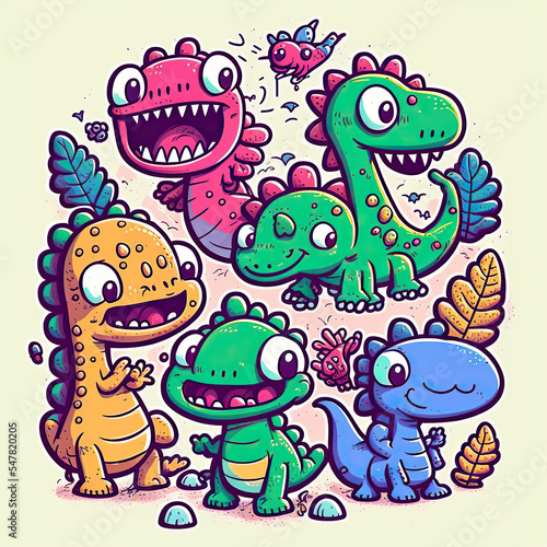 Dinosaurs doodle colorfull illustration