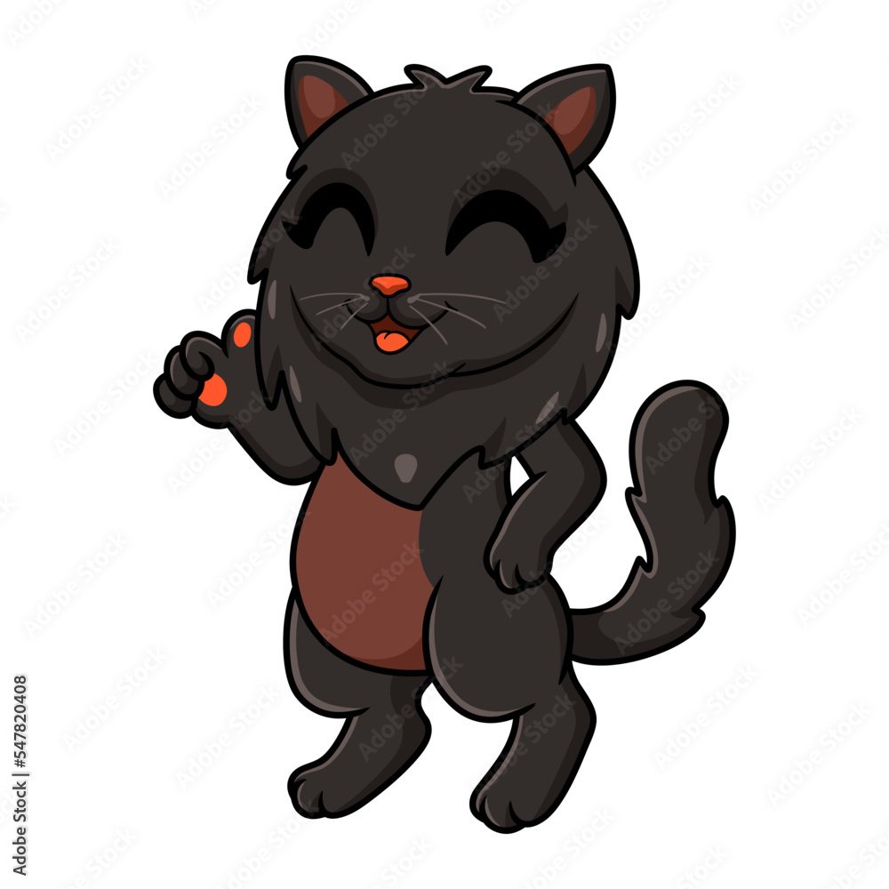 Cute black persian cat cartoon giving thumbs up