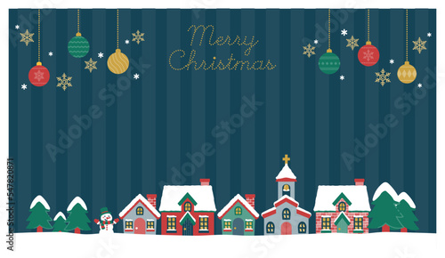 クリスマスの街並みのバナー・紺色／ロゴあり／16:9サイズ