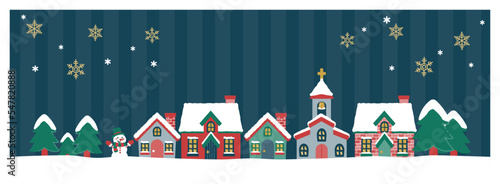 クリスマスの街並みのバナー・紺色