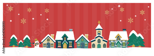 クリスマスの街並みのバナー・赤色