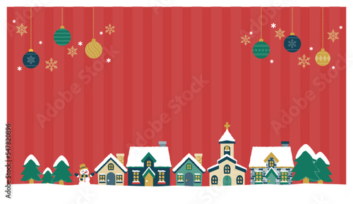 クリスマスの街並みのバナー・赤色／16:9サイズ