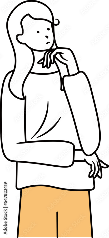 考え事をしているアジア人女性のイラスト素材 考え事をしているアジア人女性のイラスト素材