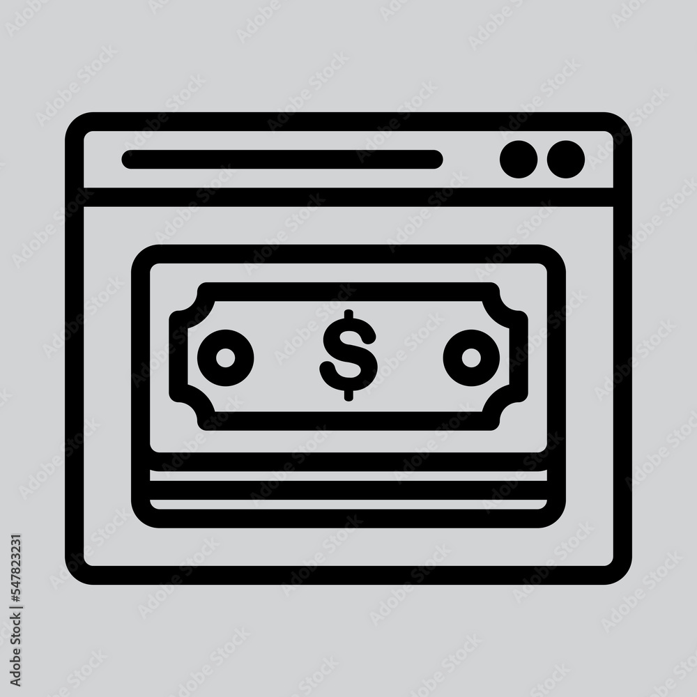 Online payment icon in line style about browser, use for website mobile app presentation Online payment icon in line style about browser, use for website mobile app presentation