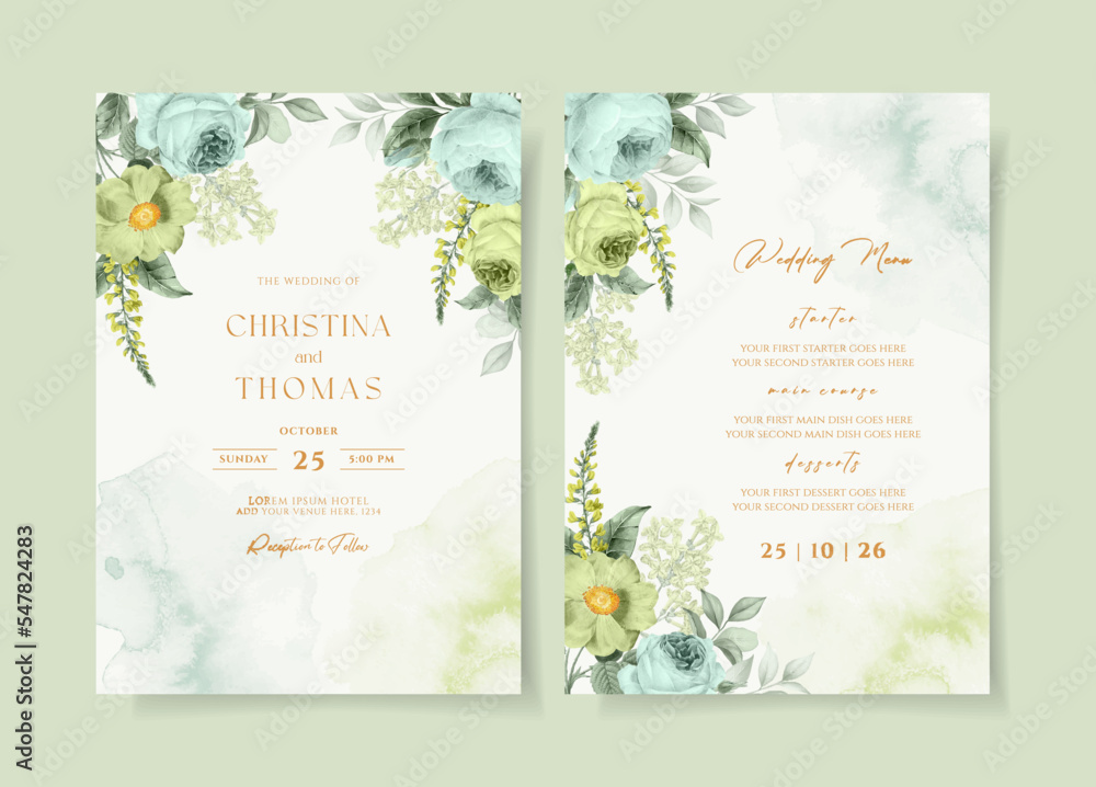 romantic floral on wedding invitation card template