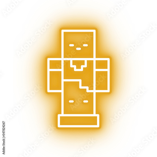 Neon yellow creeper icon, minecraft icon on transparent background