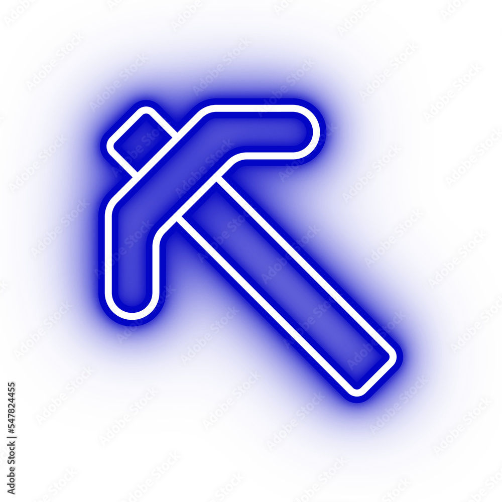 Neon blue pickaxe icon, mining tool on transparent background Neon blue pickaxe icon, mining tool on transparent background