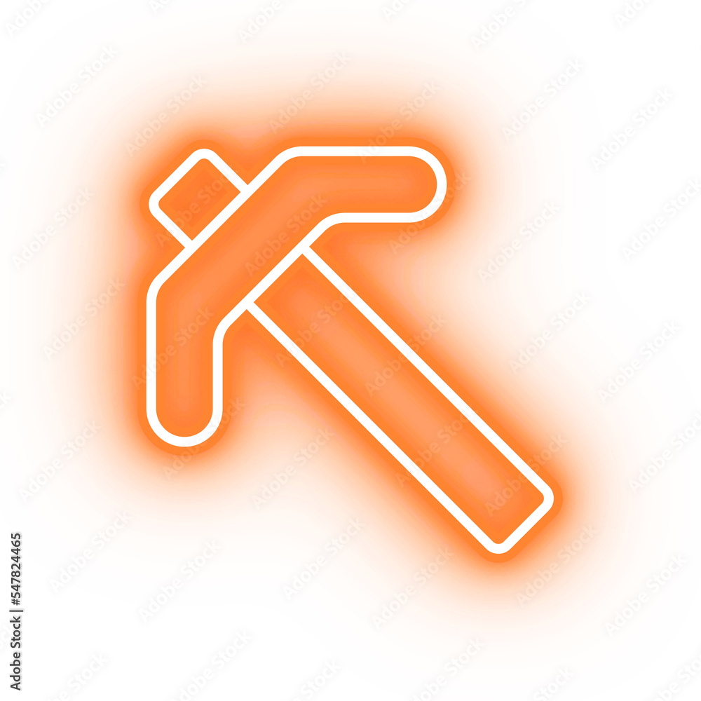 Fototapeta premium Neon orange pickaxe icon, mining tool on transparent background