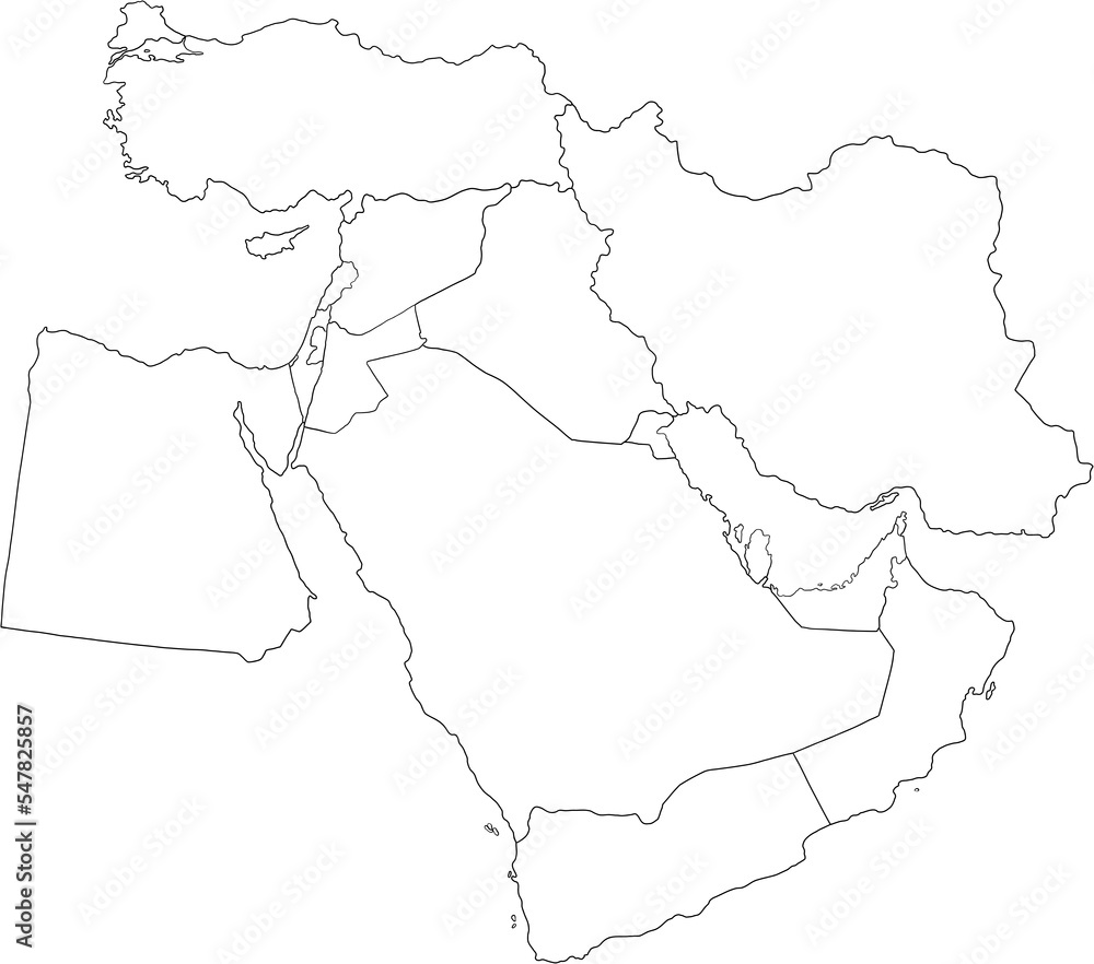doodle freehand drawing of middle east countries map.