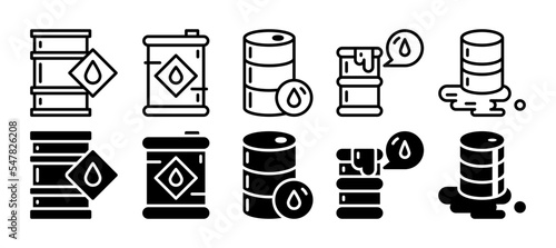 Oil barrel icon set. Vector illustration with a different style. Line and solid style icon