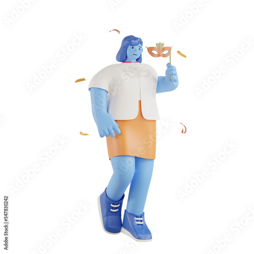 3d party people celebrate with mask party