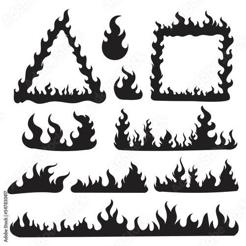 Canvas-taulu fire flame frame silhouettes vector collection isolated white background