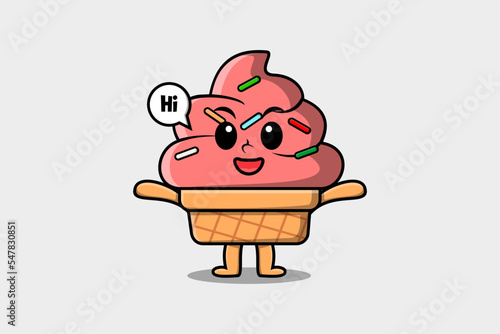 Cute cartoon Ice cream character with happy expression in modern style design illustration