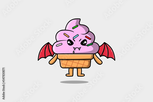Cute mascot cartoon Ice cream character as dracula with wings in cute modern style 