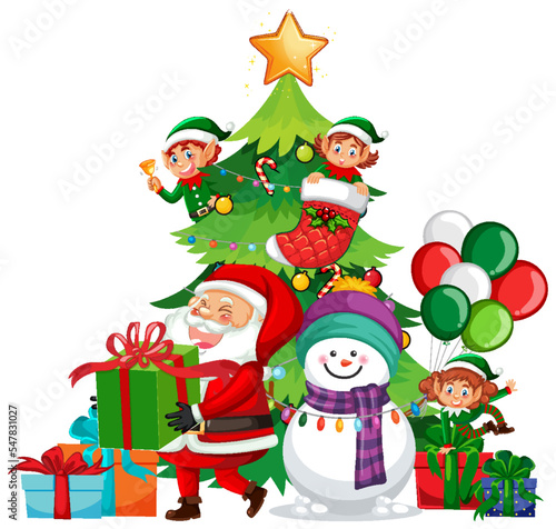 Christmas tree with Santa Claus and elves