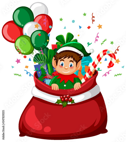 Elf in Christmas gift bag
