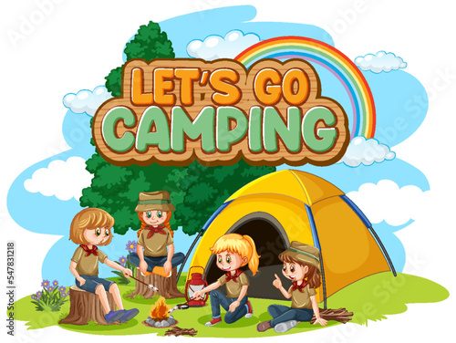 Camping kids and text design for word let's go camping